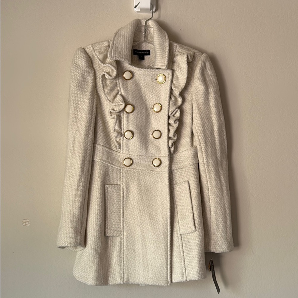 Rampage Ivory Pea Coat with Brass Buttons